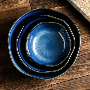 Deep Sea Artisan Ceramic Bowl Set, Three-Piece
