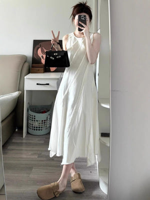 Adriana Asymmetrical White Midi Dress