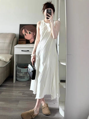 Adriana Asymmetrical White Midi Dress