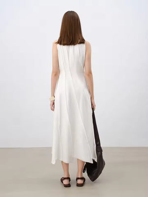 Adriana Asymmetrical White Midi Dress