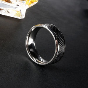 Black Stone Ring in Titanium Stainless Steel