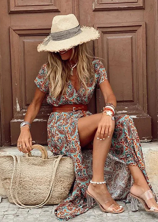 Justine | Airy Boho Maxi Dress With Matching Belt