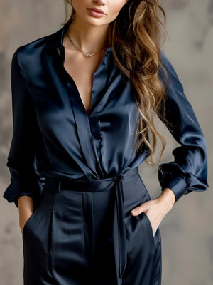 Satin Long-Sleeve Blouse