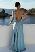 Constança | Draped-Back Satin Maxi Dress with Side Split