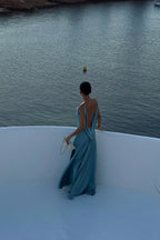 Constança | Draped-Back Satin Maxi Dress with Side Split