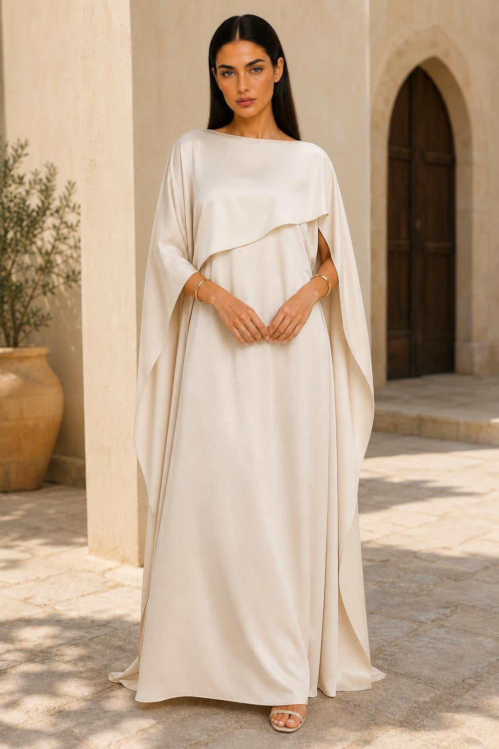 Summer | Round-Neck Draped Cape Maxi Dress — lifestyle — Helena [ab2a0b86-5695-4034-a4fe-7de49023c903]