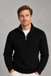 David | Cable-Knit Quarter-Zip Jumper — studio_front — Charles [12b56c73-2ee1-41a0-b31b-5d0d6492221c]