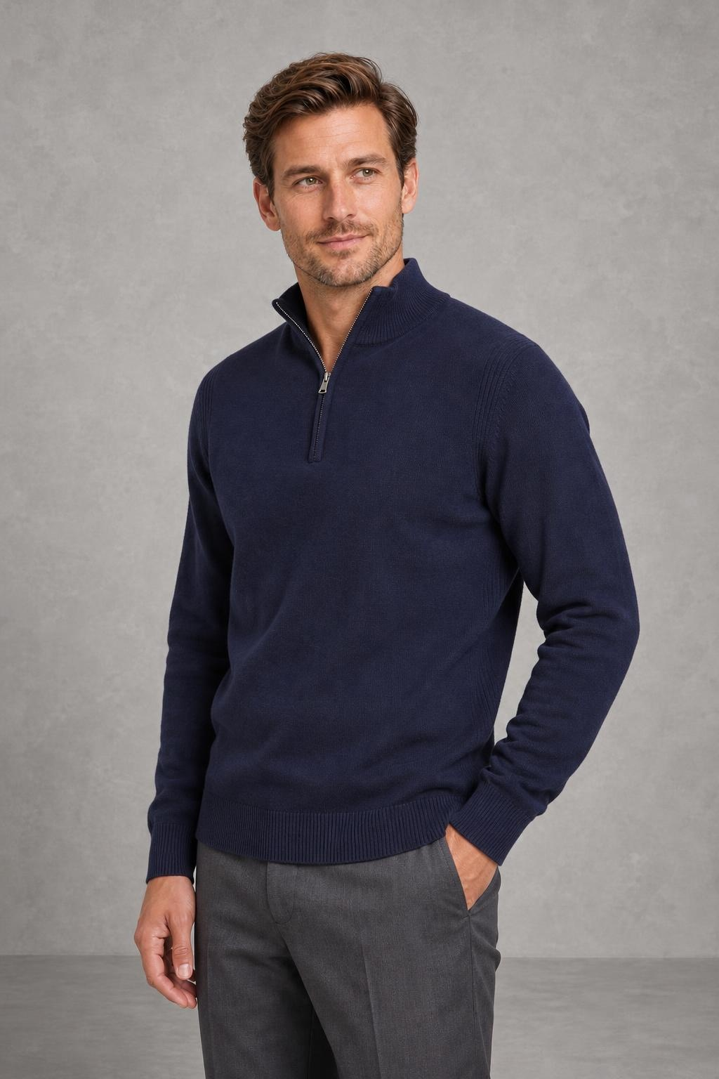 Archie | Funnel-Neck Quarter-Zip Jumper — studio_three_quarter — Charles [694f1338-e9f0-4289-851c-ea37d4fff96e]
