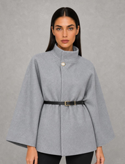 Nancy | High-Neck Belted Cape Jacket — studio_front — Helena [7f2d0d7e-0173-44ea-afdb-70e12ca4d154]