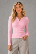 Tilly | Ribbed Button-Neck Long-Sleeve Top — studio_front — Sofia [7b38c91a-fe5a-43b9-9745-07398ab780d8]