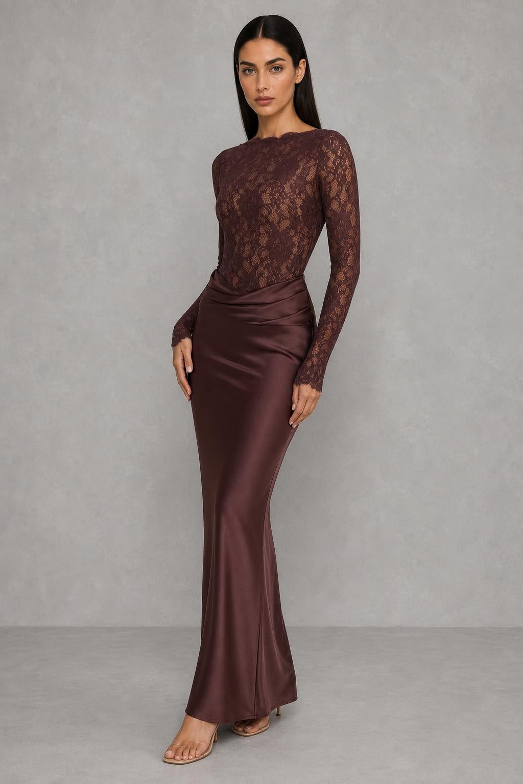 Additional view of Elodie | Lace V-Neck Mermaid Evening Gown
