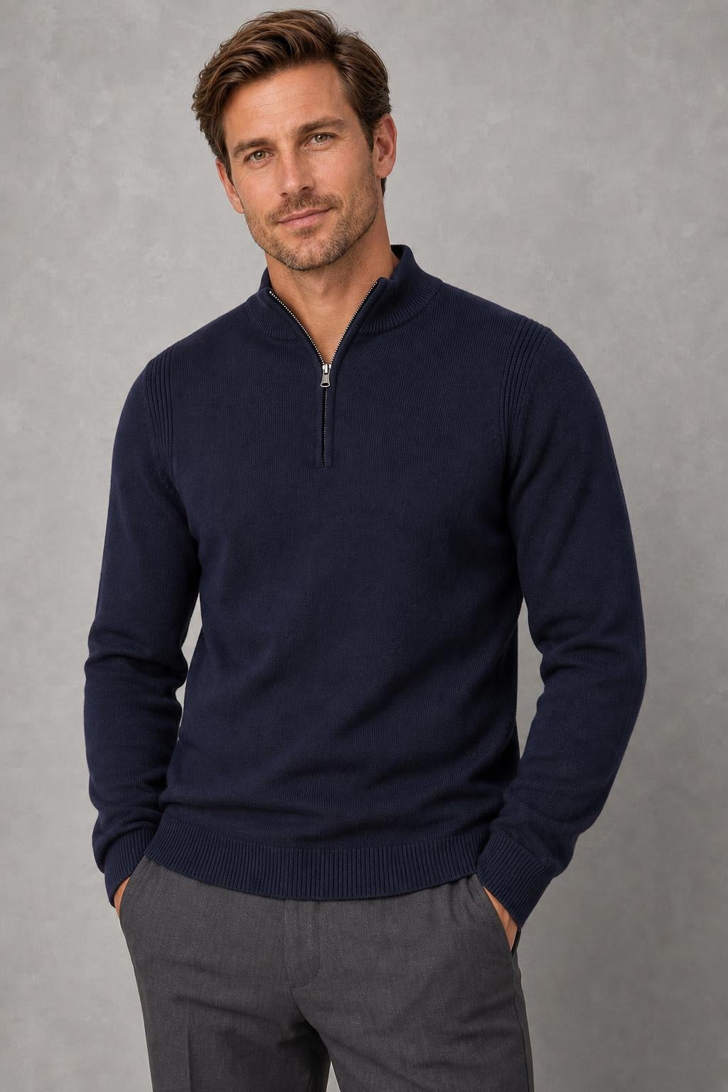 Archie | Funnel-Neck Quarter-Zip Jumper — studio_closeup — Charles [ee59a674-211a-412f-8875-d913b143ad62]