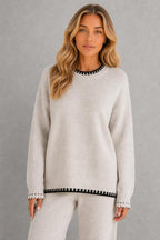 Daisy | Contrast-Trim Knit Trouser Set — studio_closeup — Sofia [46975fe9-6521-4908-9260-6e075fb5b4e6]