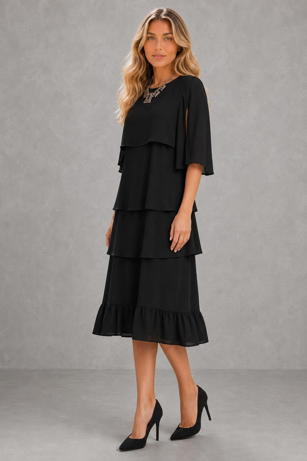 Lydia | Split-Sleeve Tiered Midi Dress — studio_three_quarter — Sofia [34d59405-0892-4019-9f58-0f25c2364878]