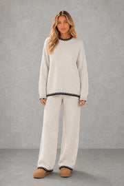 Daisy | Contrast-Trim Knit Trouser Set — studio_front — Sofia [82d72a31-f6d3-46f0-b8a4-9945f4a3423e]