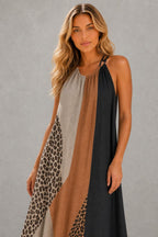 Additional view of Myrna | Leopard Colour-Block Halter Maxi Dress