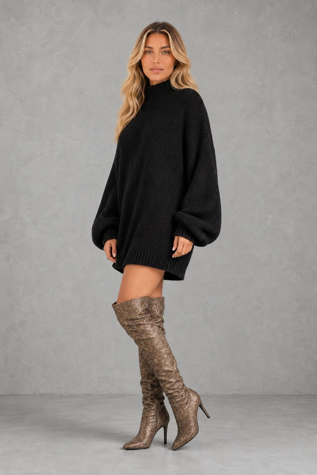 Florence | Balloon-Sleeve Knit Mini Dress — studio_three_quarter — Sofia [6a429489-01ab-4c7c-a2e2-8cdc492c63ae]