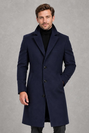 Monvaline | Men's Wool Blend Overcoat Single-Breasted Tailored — studio_front — Charles [58f35052-89df-4d11-88dc-8822615ad147]