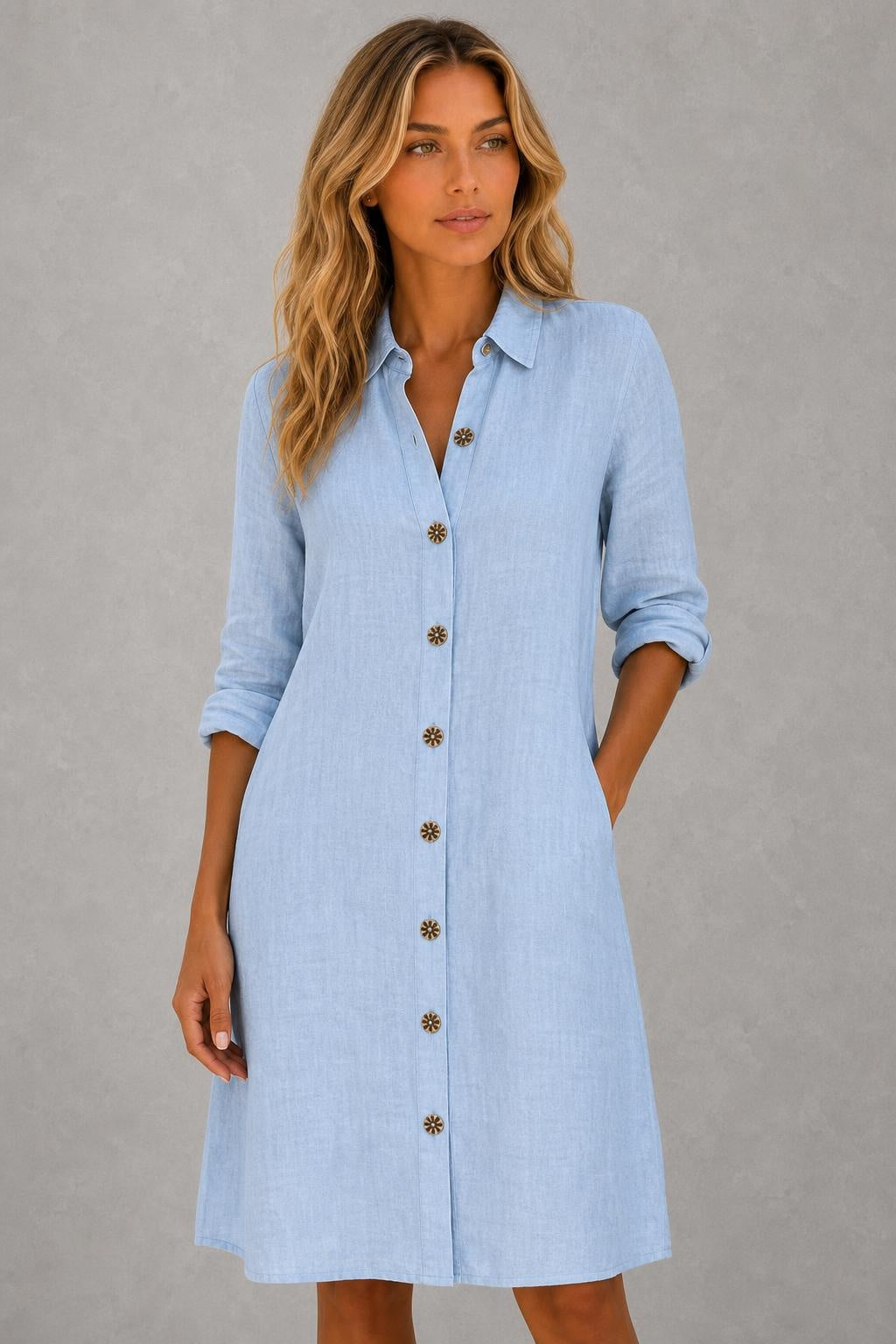 Additional view of Marina | Linen Button-Front Midi Dress