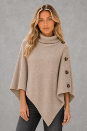 Darcie | Button-Shoulder Asymmetric Knit Poncho — studio_front — Sofia [b2e23324-bfd7-4c1a-8d1e-e846244f4c23]
