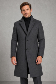 Monvaline | Men's Wool Blend Overcoat Single-Breasted Tailored — studio_front — Charles [df7195b4-2b1c-4adc-a044-ae44a83fc02e]