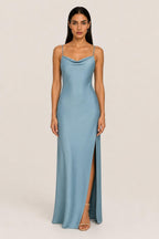 Constança | Draped-Back Satin Maxi Dress with Side Split
