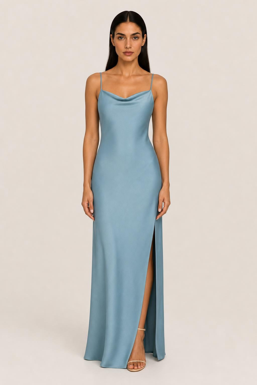Constança | Draped-Back Satin Maxi Dress with Side Split