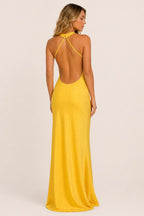 Additional view of Isabelle | One-Shoulder Satin Maxi Dress with Cape Detail