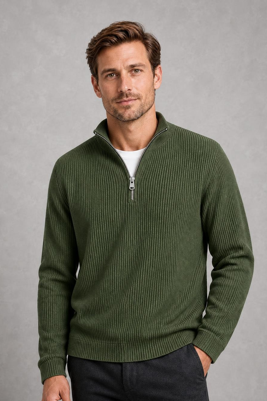 Jude | Ribbed Quarter-Zip Jumper — studio_front — Charles [21c79a82-dc46-4538-8b41-7f1516c93e63]