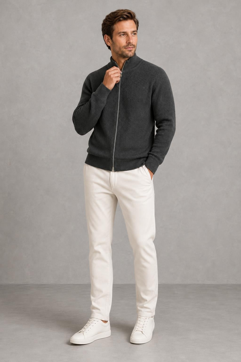 Toby | Stand-Collar Ribbed Zip Cardigan — lifestyle — Charles [33b072a7-73ba-4915-a21b-5faef3d18646]