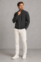 Toby | Stand-Collar Ribbed Zip Cardigan — lifestyle — Charles [33b072a7-73ba-4915-a21b-5faef3d18646]