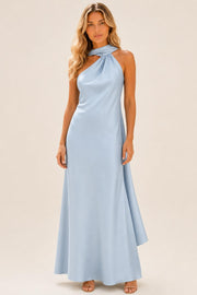 Additional view of Isabelle | One-Shoulder Satin Maxi Dress with Cape Detail