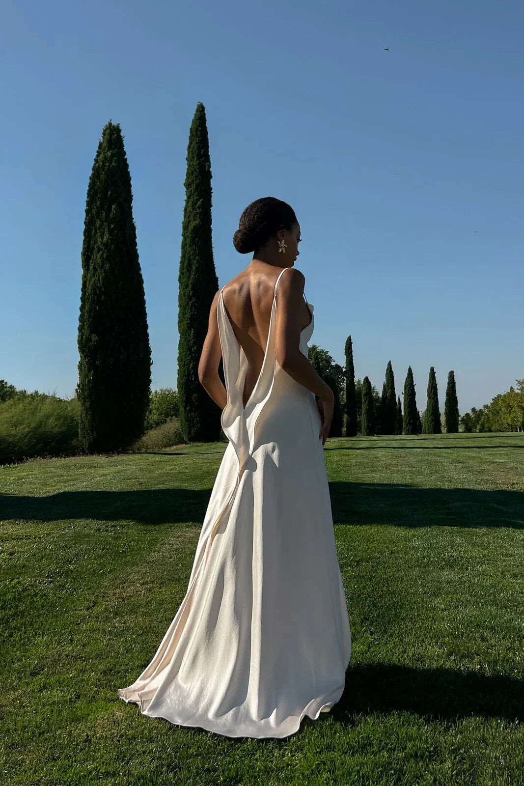 Constança | Draped-Back Satin Maxi Dress with Side Split