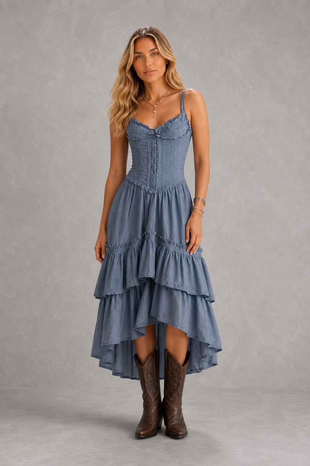 Additional view of Rosalie | Lace-Trim Corset Midi Dress