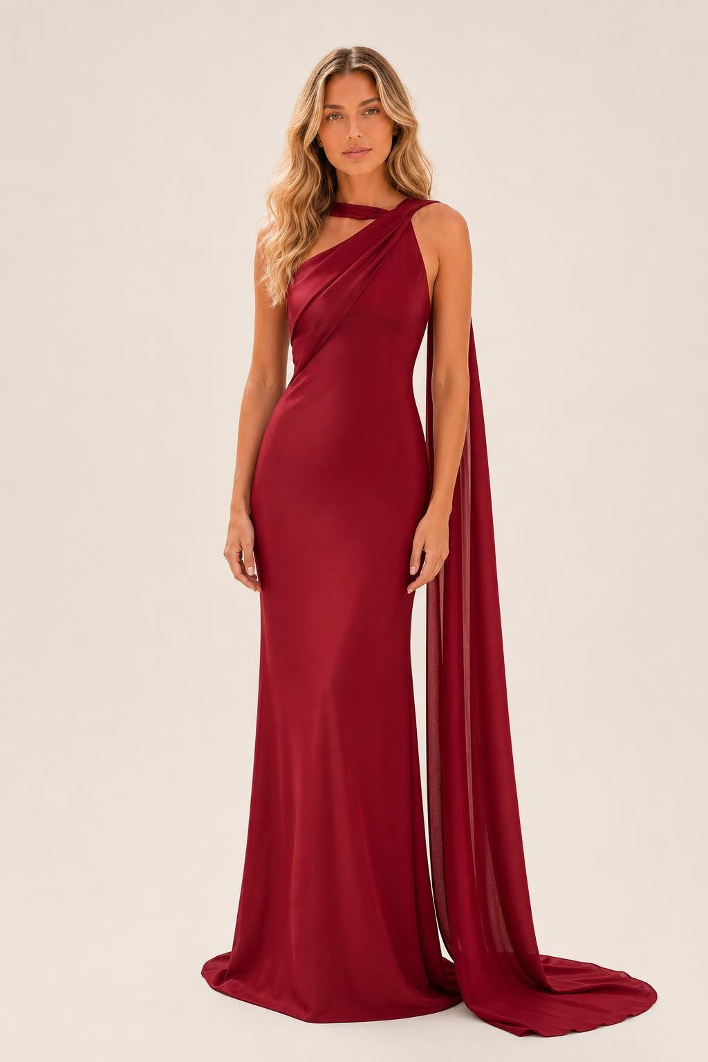 Additional view of Antonella | One-Shoulder Draped Satin Maxi Dress