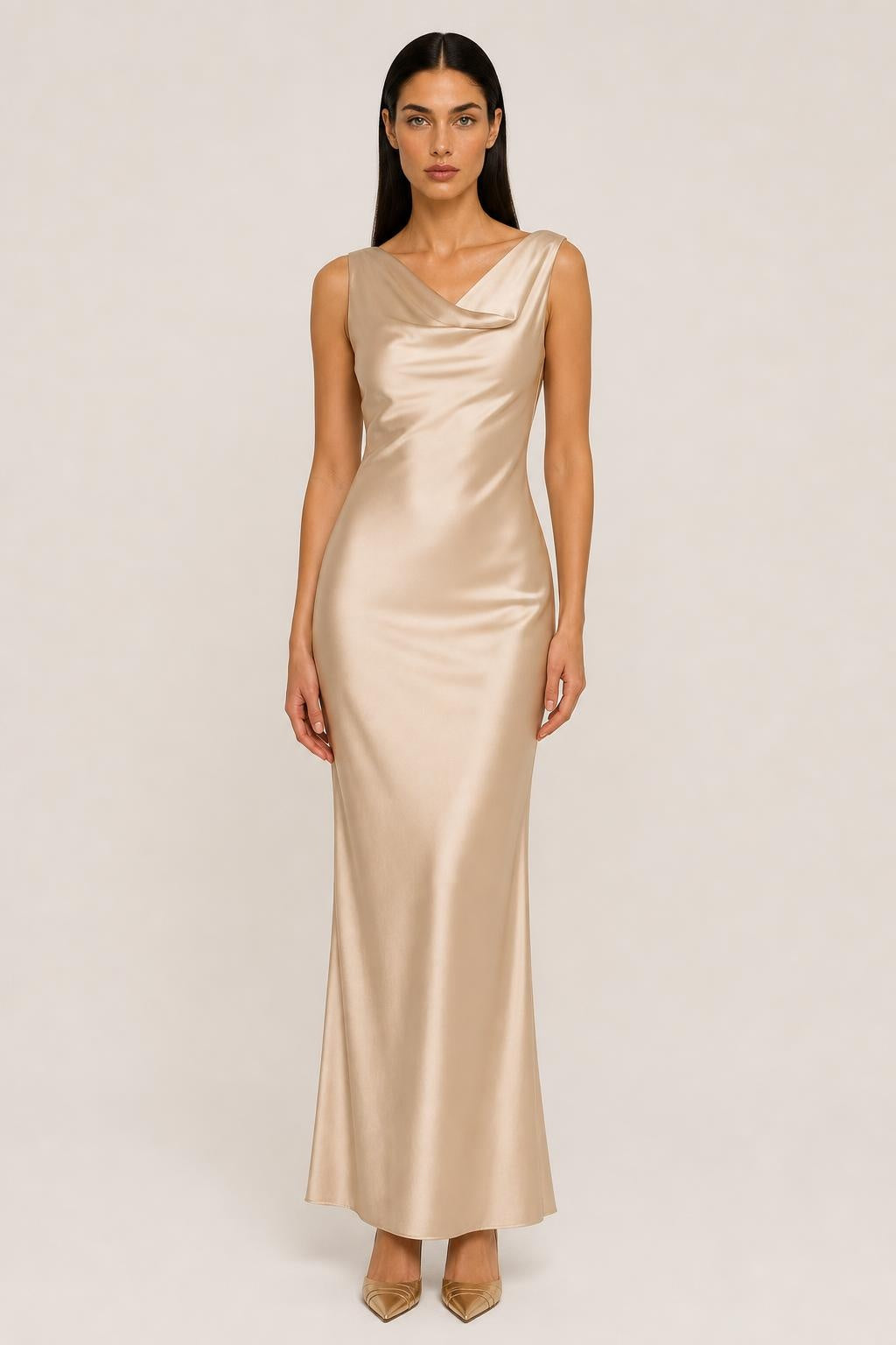 Daphne | Cowl-Neck Backless Satin Maxi Dress