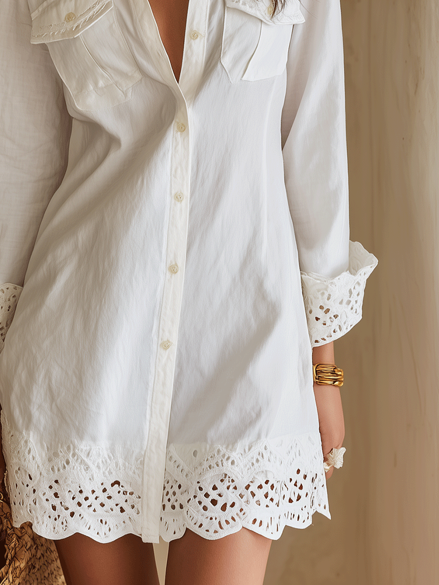 Additional view of Isla | Eyelet-Trim Button-Front Mini Dress