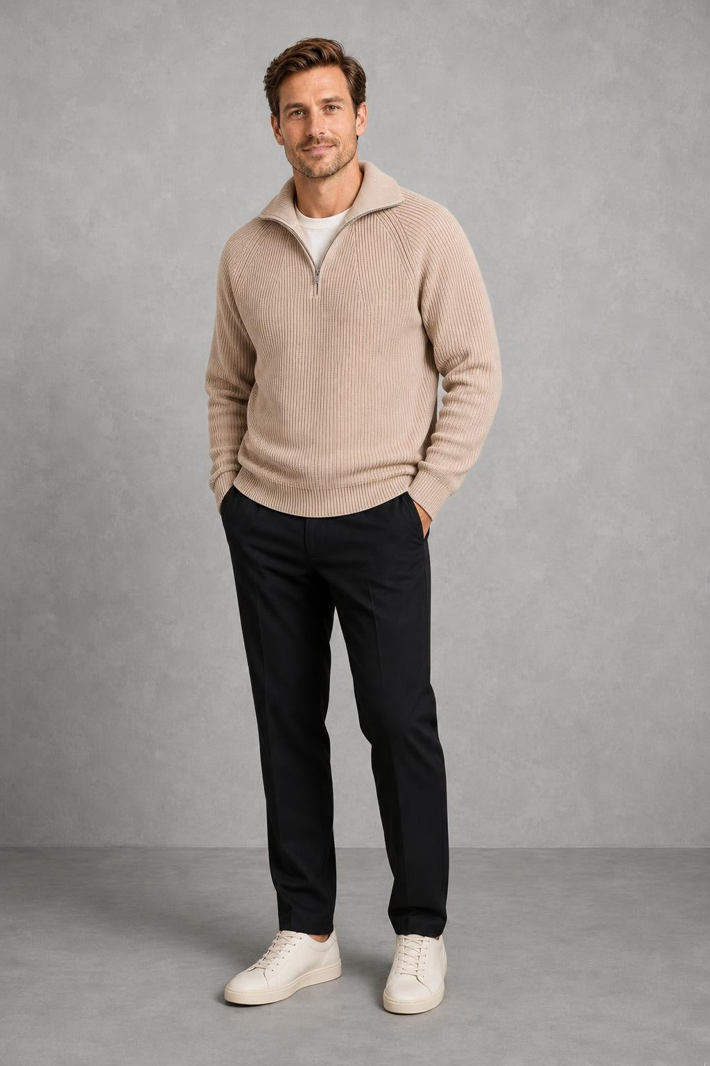 Daniel | Ribbed Quarter-Zip Jumper — lifestyle — Charles [0df666d6-4156-4526-b0af-c7bbecccca66]