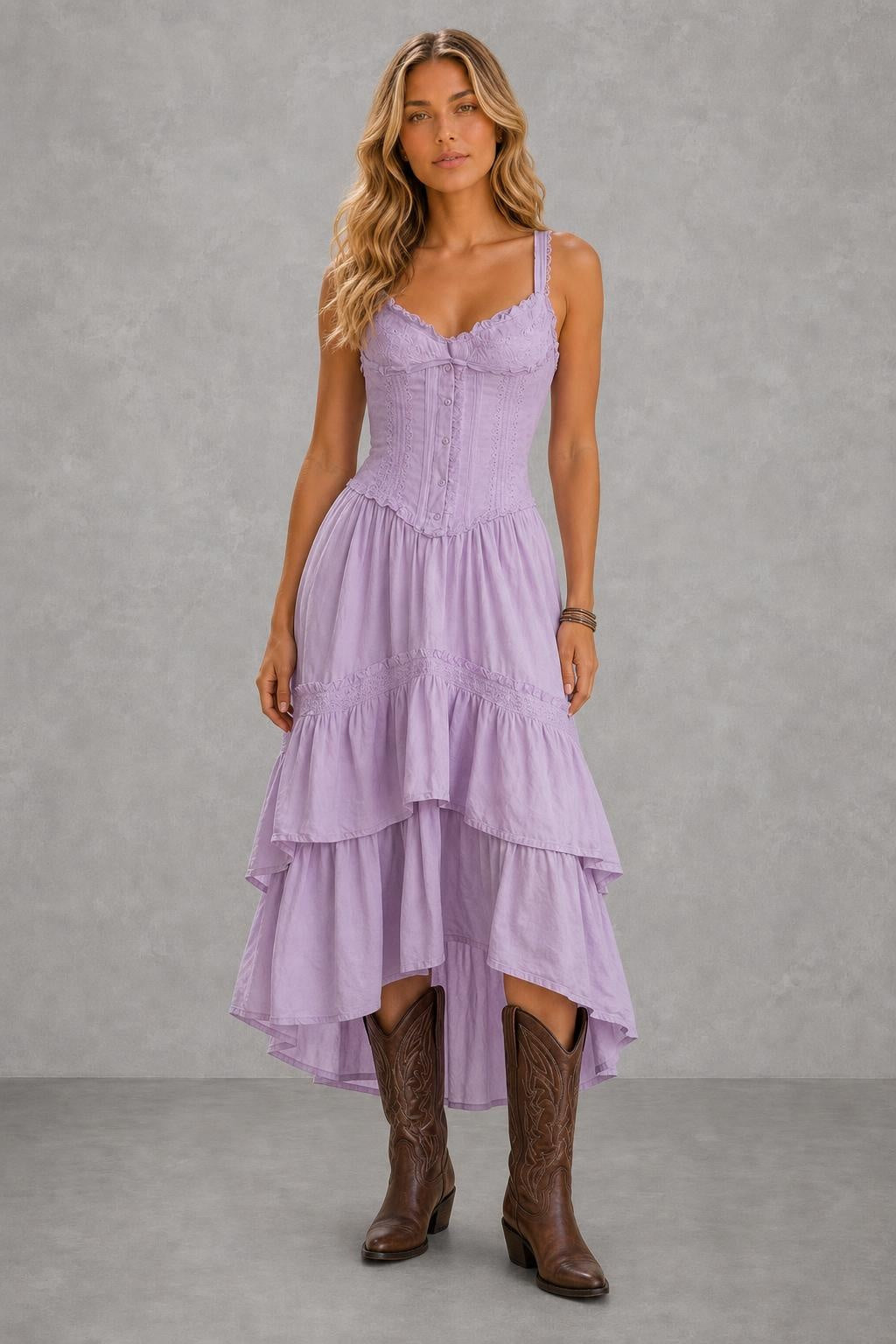 Additional view of Rosalie | Lace-Trim Corset Midi Dress