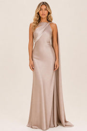 Antonella | One-Shoulder Draped Satin Maxi Dress