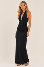 Norah | Plunging V-Neck Halter Maxi Dress with Side Split