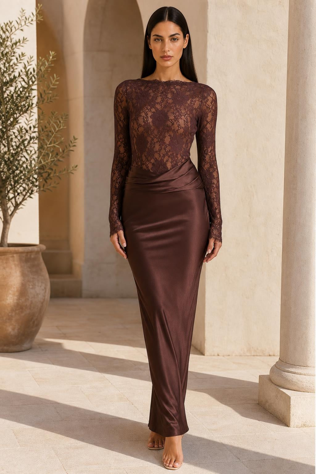 Additional view of Elodie | Lace V-Neck Mermaid Evening Gown