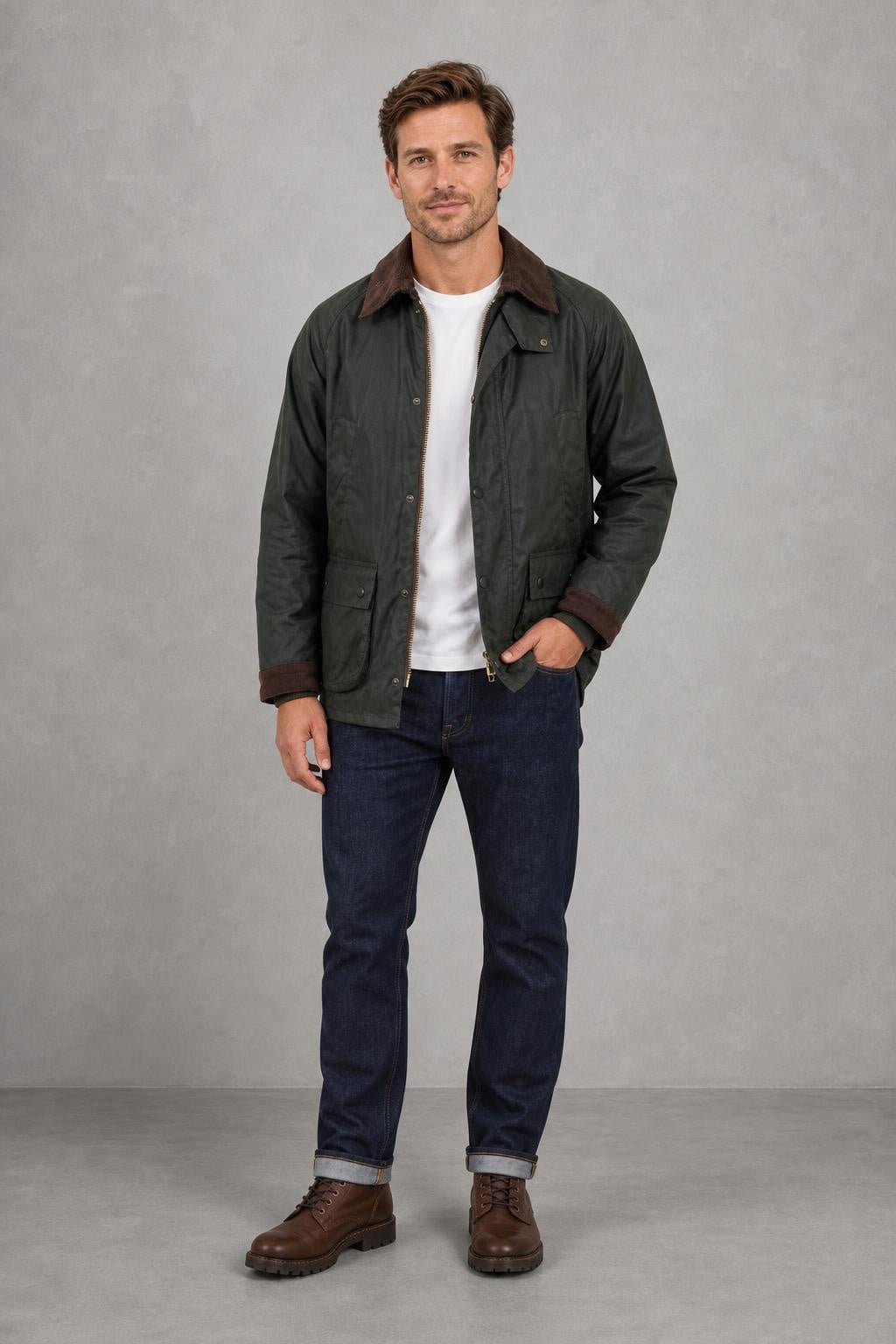 Oliver | Contrast-Collar Barn Jacket — lifestyle — Charles [b7a38301-e668-4763-8fb6-3ece3a0c28c0]