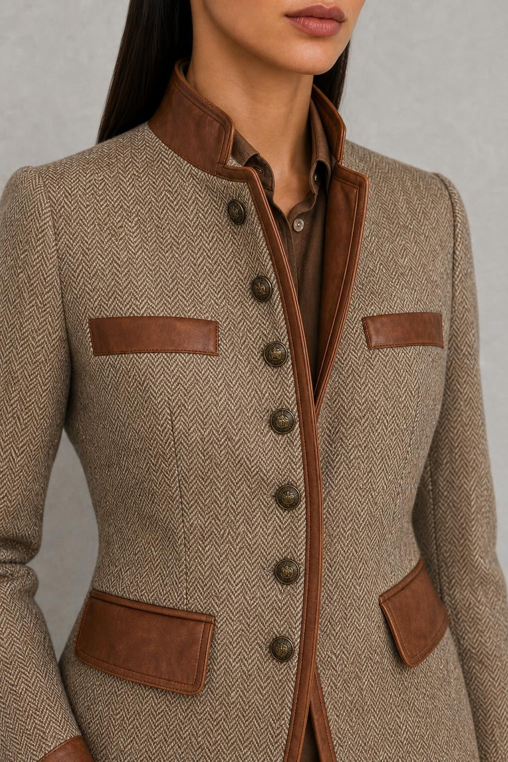 Isabel | Contrast-Trim Herringbone Jacket — studio_closeup — Helena [4c1518a3-3a90-4472-a473-49ee3f8df771]