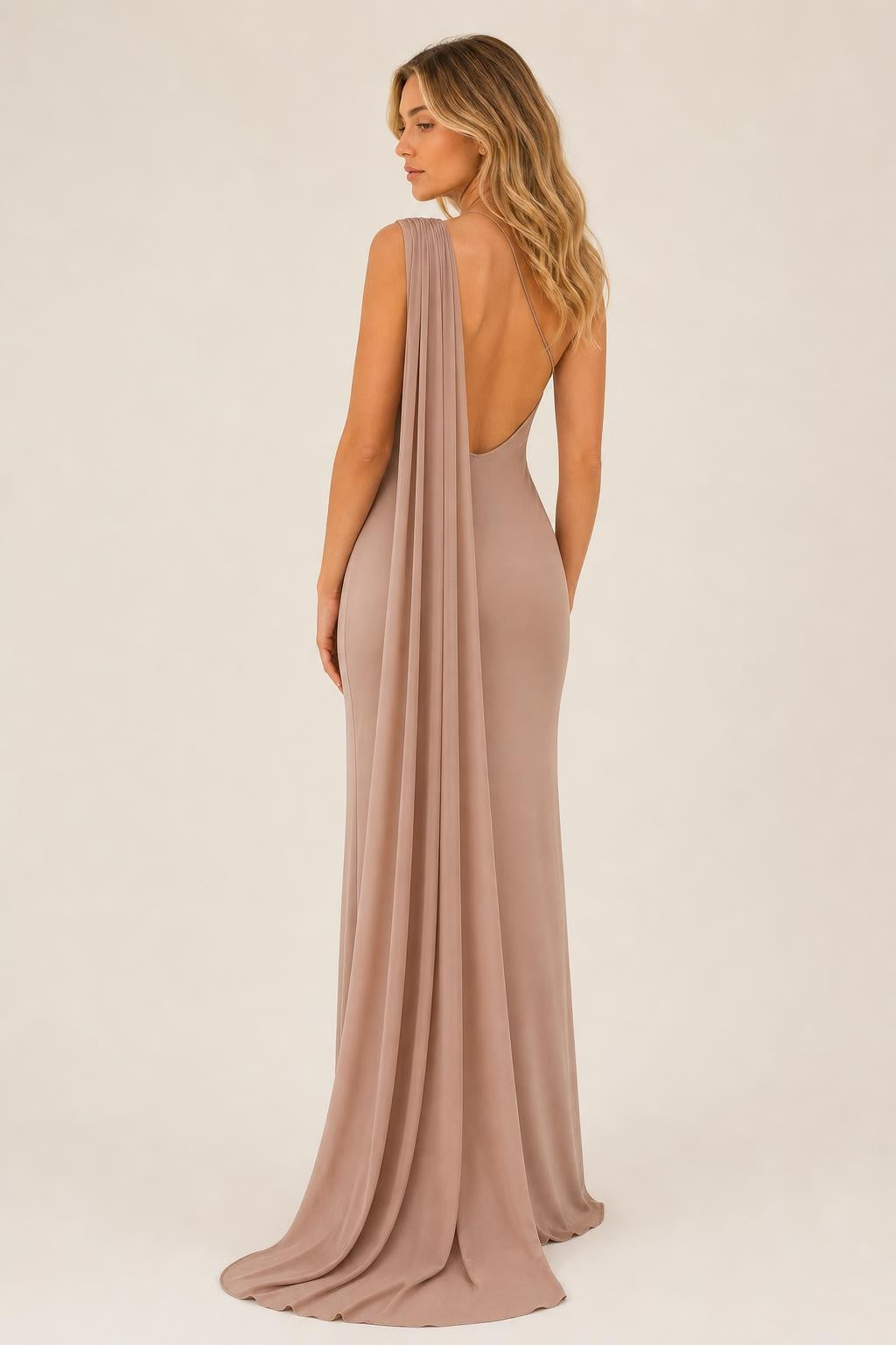Additional view of Antonella | One-Shoulder Draped Satin Maxi Dress