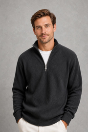 Jude | Ribbed Quarter-Zip Jumper — studio_front — Charles [686daa54-2e6b-467f-ada7-15119edd9f5a]