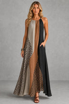 Myrna | Leopard Colour-Block Halter Maxi Dress
