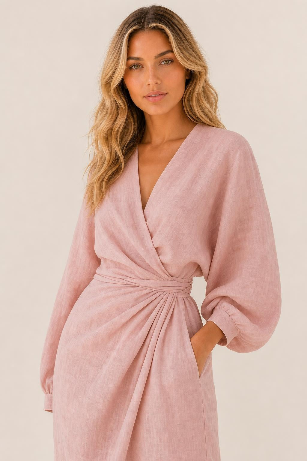 Additional view of Paloma | V-Neck Linen-Blend Maxi Dress