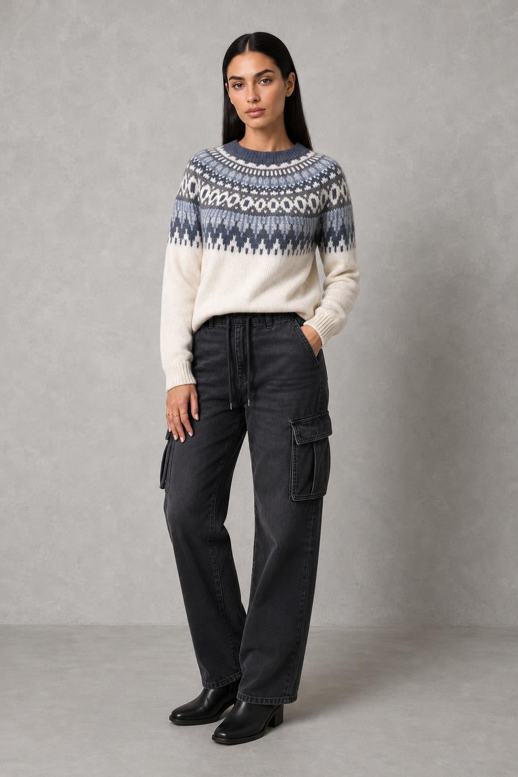 Eden | Patterned-Yoke Crew-Neck Jumper — lifestyle — Helena [687d848b-10a2-4543-80c4-ec3fd26948e2]