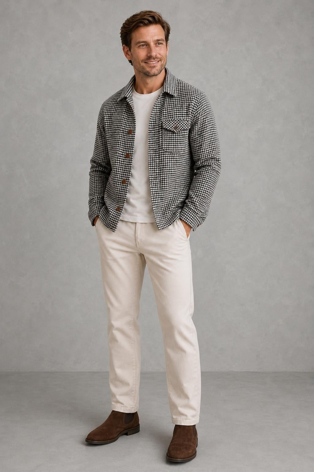 Rory | Houndstooth Button-Front Overshirt — lifestyle — Charles [cc2eebf9-518c-417c-a47f-6b2f578d1fbe]